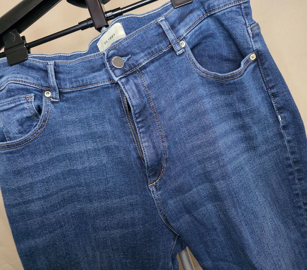 DL1961 Bridget Boot Jeans | Size 33 | High Rise Dark Wash Raw Hem | 34.75 Inseam - Picture 4 of 16